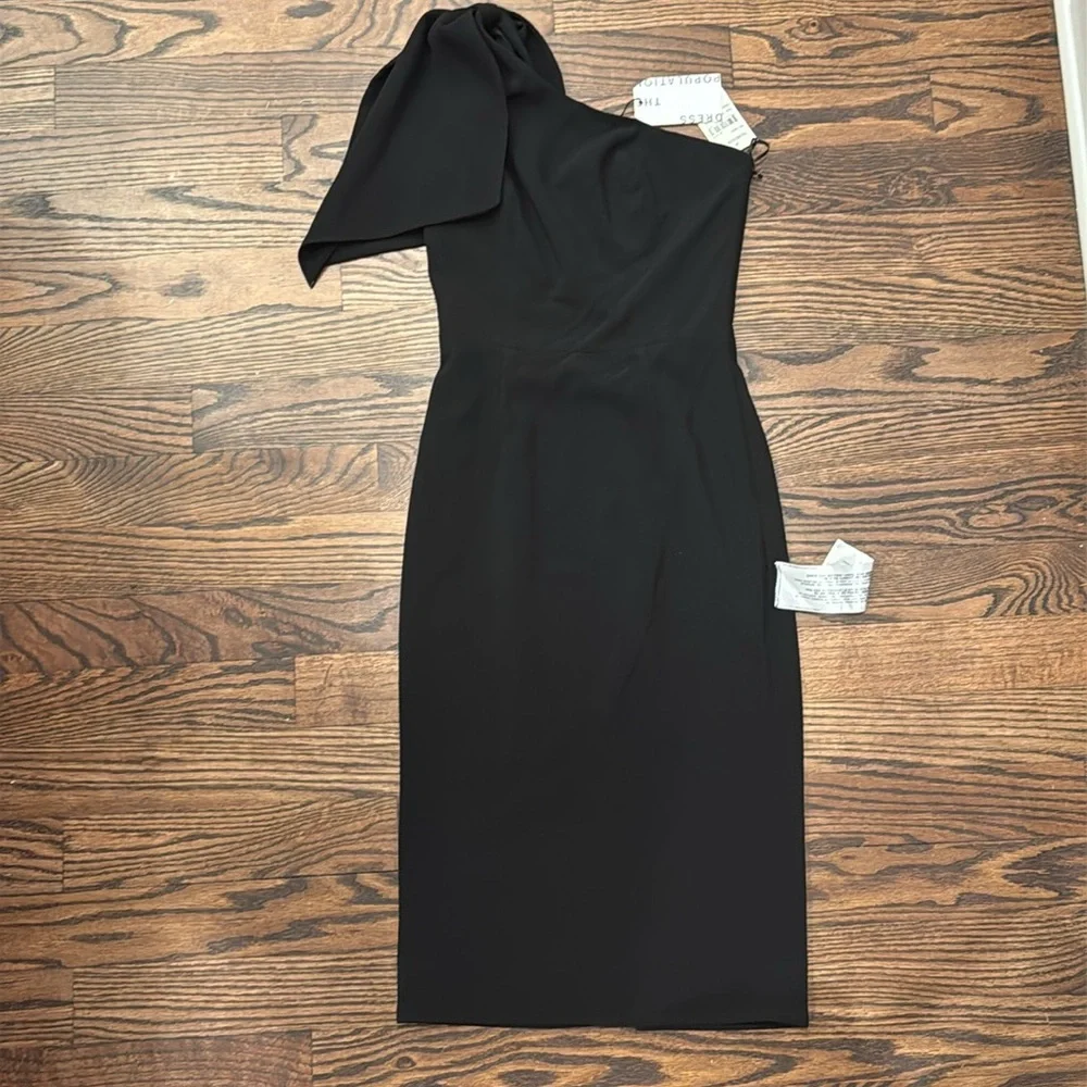 Dress the Population Tiffany Women’s One Shoulder Midi Dress Black Bodycon Sz S